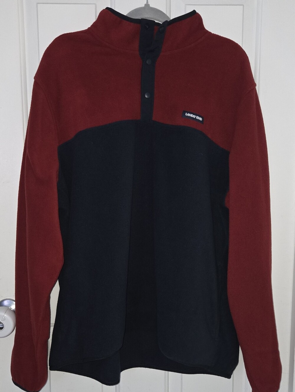 Lands' End Men's Two-Tone Zip Fleece - Burgundy/Navy
